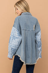 Trendy Paisley Print Quilted Sleeve Denim Jacket - And The Why